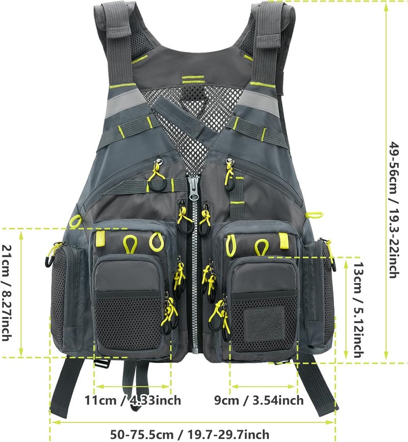 Gonex Fly Fishing Vest for Men Women, Comfortable Adjustable Fishing Vest with Multi-Pockets Reflective Stripes - Image 2